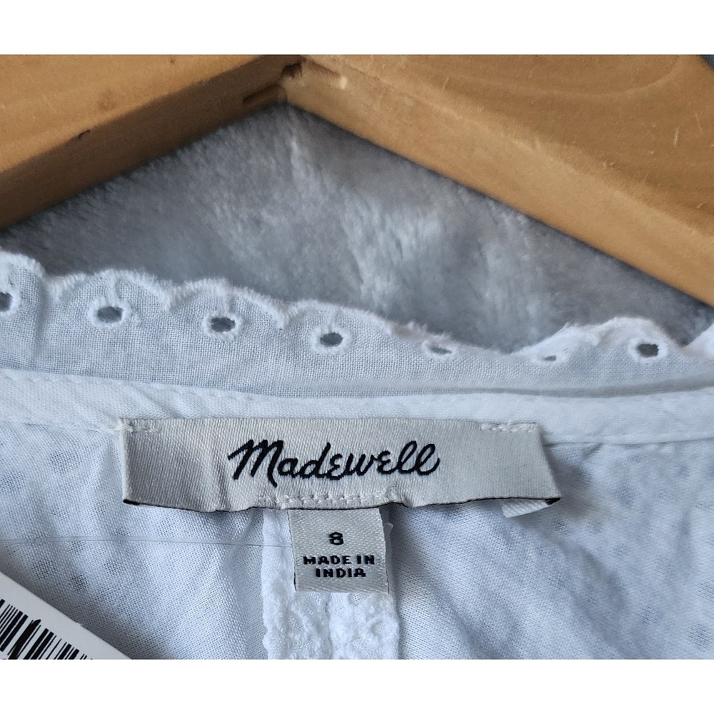 Madewell Dress Size 8 Eyelet Lace Flutter White Cotton Pockets Voile Mini NWT - Picture 3 of 12